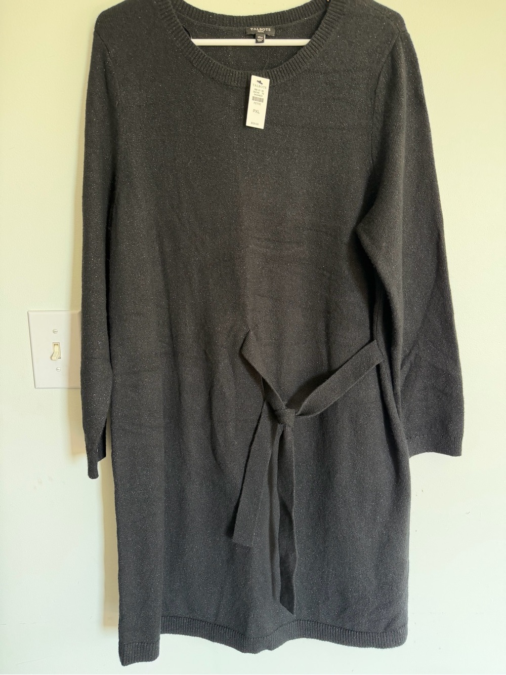 Talbots Women's Black Shimmer Knit Tie-Waist Dress Formal Black Tie Night Out